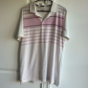 Puma Men's Polo Shirt in Pink and White Stripes